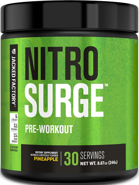 NITROSURGE Pre Workout Supplement - for Energy, Instant Strength Gains, Clear Focus, Intense Pumps - Nitric Oxide Booster & Preworkout Powder with Beta Alanine - 30 Servings, Pineapple