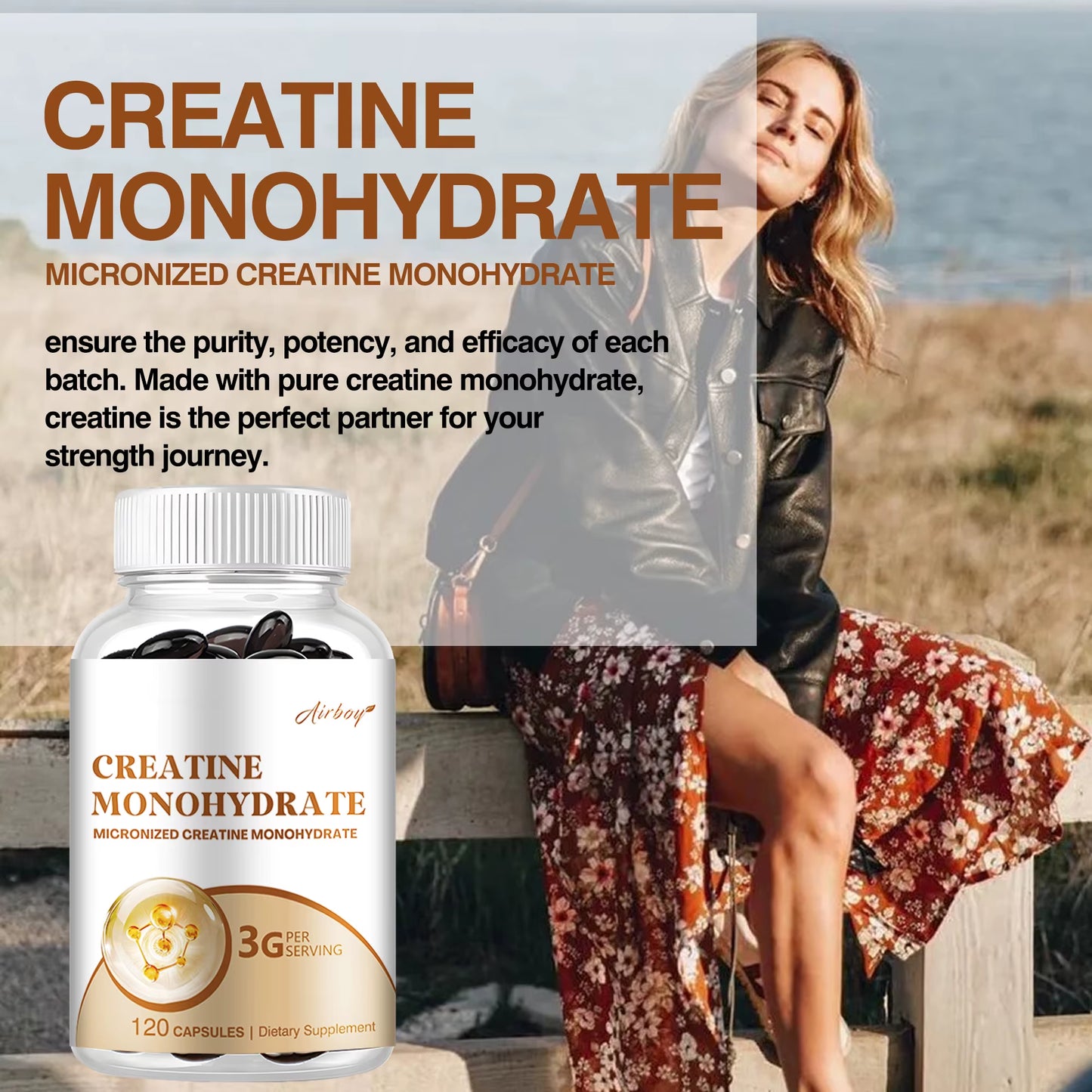 Creatine Monohydrate - Promotes Lean Muscle Growth, Increases Strength and Improves Athletic Performance - 120 Capsules