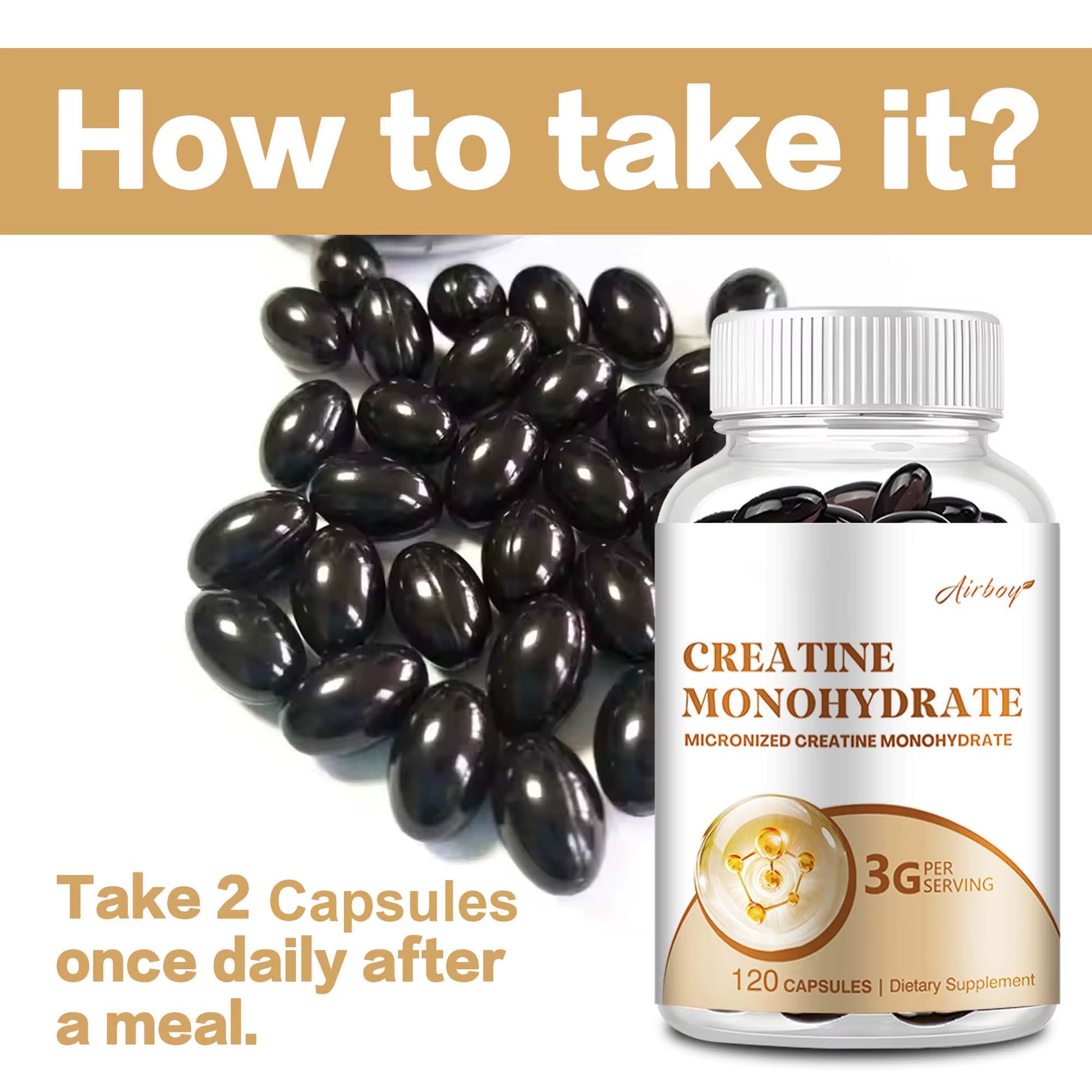 Creatine Monohydrate - Promotes Lean Muscle Growth, Increases Strength and Improves Athletic Performance - 120 Capsules